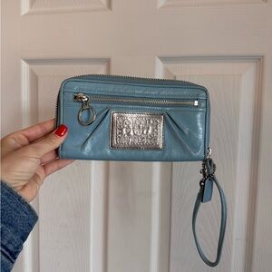 Coach Poppy Collection Blue Silver Clutch Wristlet